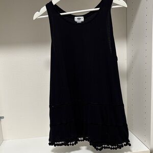 Old Navy Black Sleeveless Top with Pom-Pom Trim